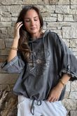 Rustic Nature Linen Blend Hippie Shake Hoodie Washed Charcoal
